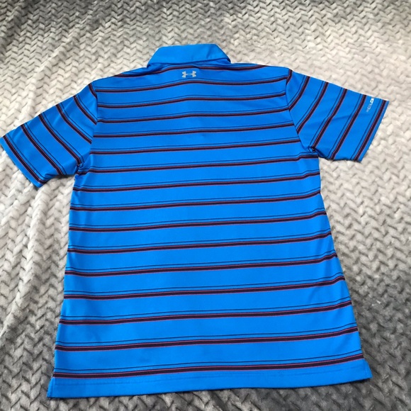 Under Armor ColdBlack Men’s Polo Shirt, Size M, Colour Blue W/ Stripes. - Picture 3 of 10